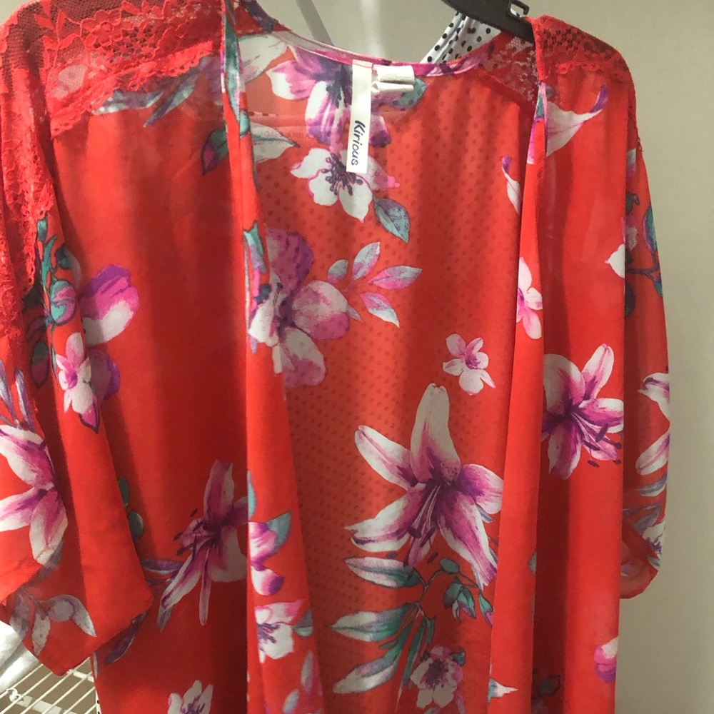 Red floral cardigan